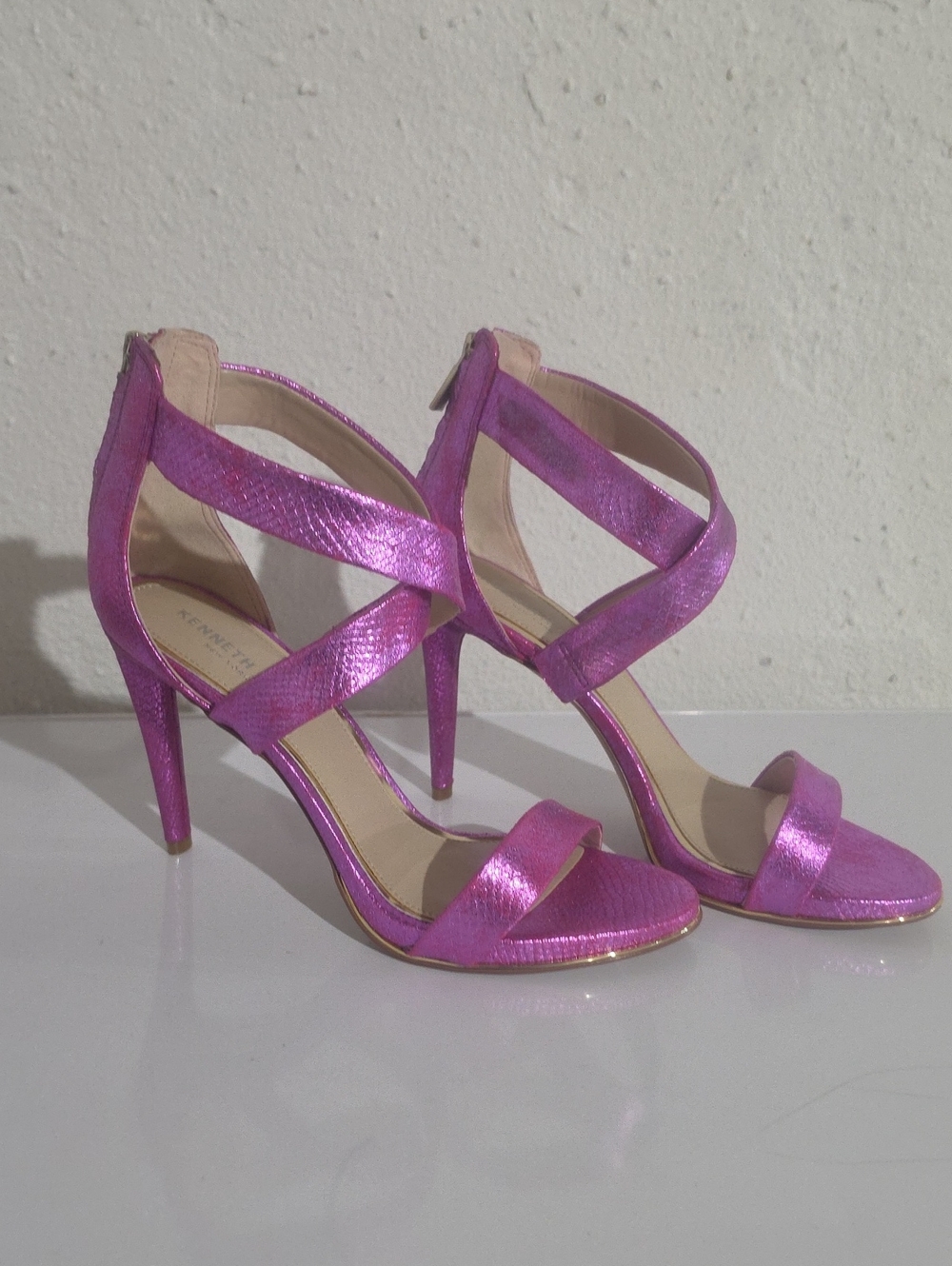 Kenneth Cole Brooke Metallic Pink Strappy High Heel Sandals